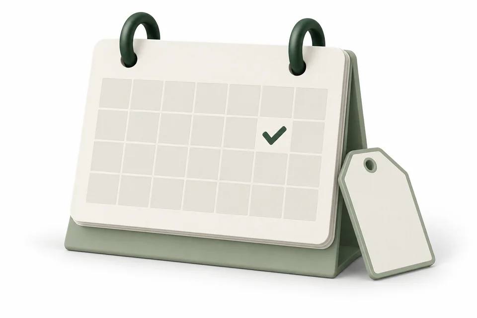 A selected day on a calendar beside a price tag.